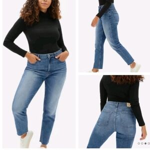 Everlane SZ 28 Blue Med Wash Organic Cotton Curvy Cheeky High Rise Straight Jean
